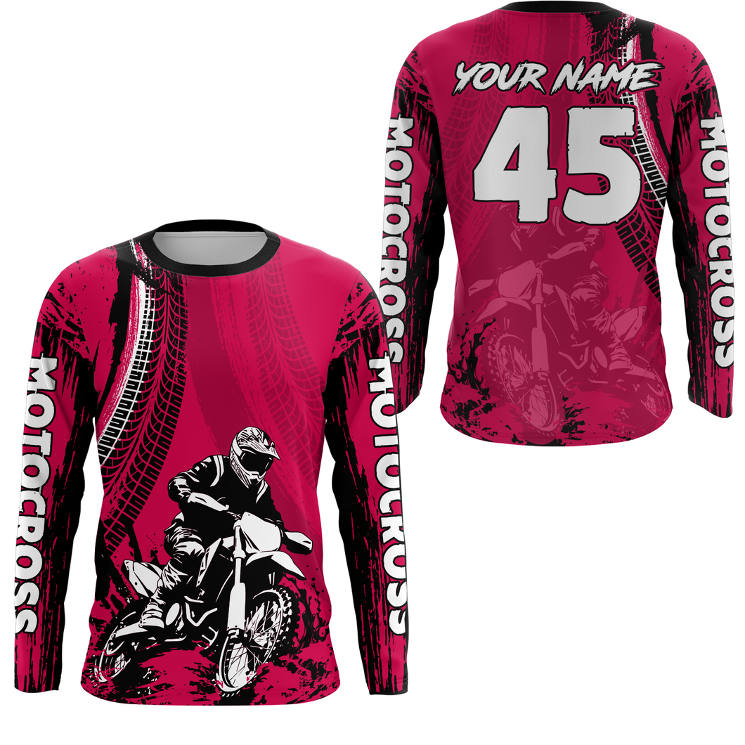 Adult&Kid Pink Custom Motocross Jersey UPF30+ MX Racing Biker Off-road Dirt Bike Racewear| CTP65