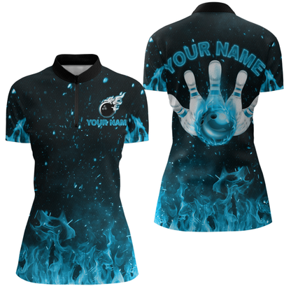 Blue Flame Bowling Jersey Men And Women Custom Bowling Shirts Unisex Polo Bowling Team Shirt CP21