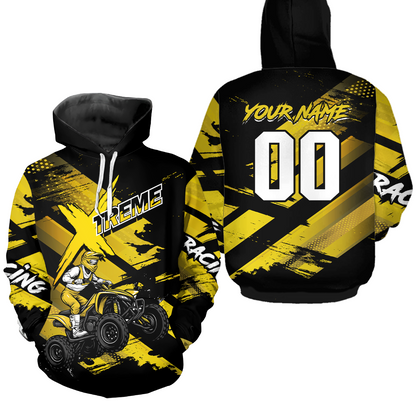 Personalized Atv Motocross Hoodie For Adult&Kid Upf30+ Yellow Quad Bike Shirt Off-Road Atv Mx Racing NHN012