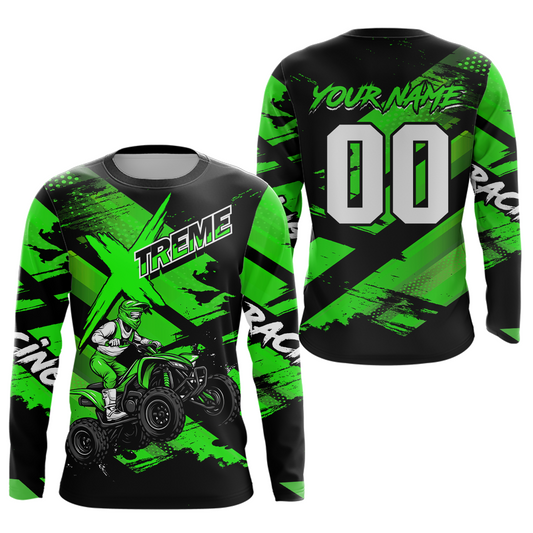 Custom Green Quad Bike Jersey Motocross Shirt for Men Women Youth ATV Extreme Off-Road UPF30+ NHN012