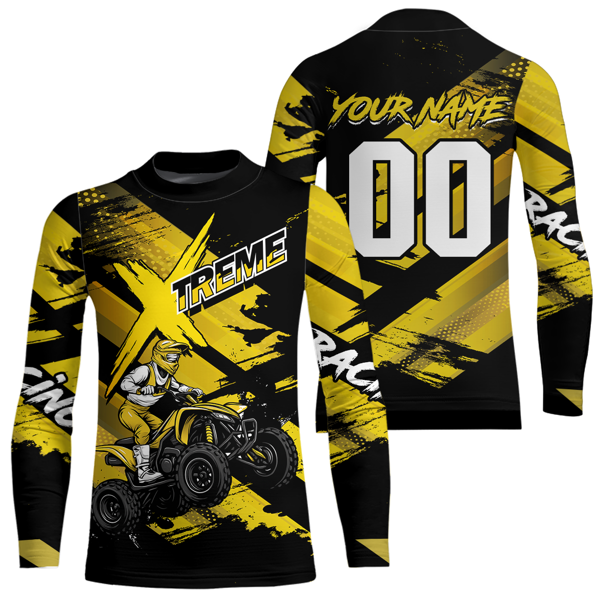 Yellow & White Quad Bike Jersey Motocross Shirt for Men Women Youth ATV Extreme Off-Road UPF30+ NHN012