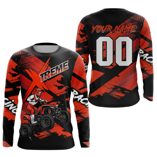Custom Red Quad Bike Jersey Motocross Shirt for Men Women Youth ATV Extreme Off-Road UPF30+ NHN012
