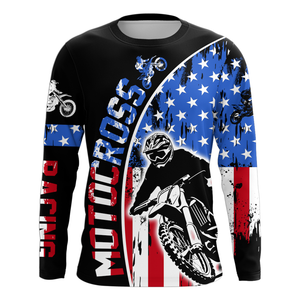 Adult&Kid Custom American Flag Dirt Bike Jersey Motocross Jersey Upf30+ Motocross Shirt| CTP77