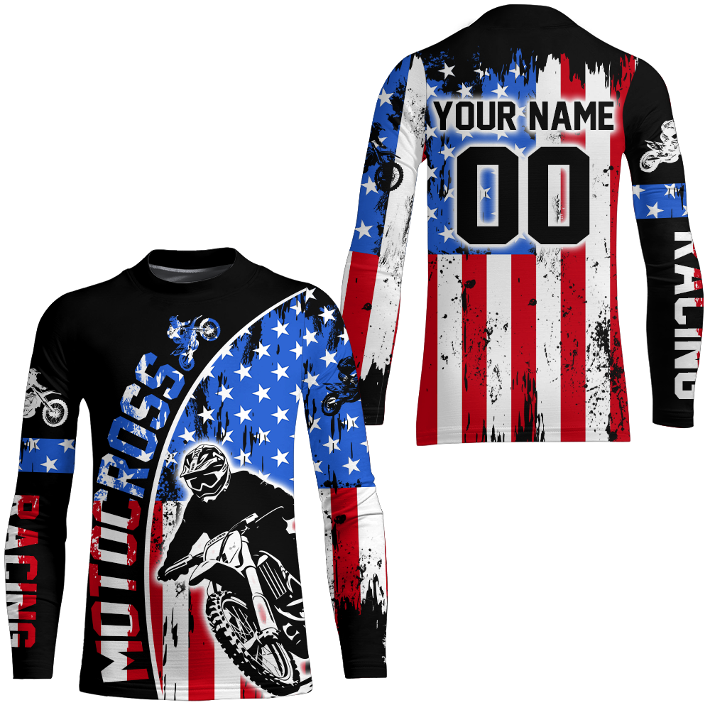 Adult&Kid Custom American Flag Dirt Bike Jersey Motocross Jersey Upf30+ Motocross Shirt| CTP77