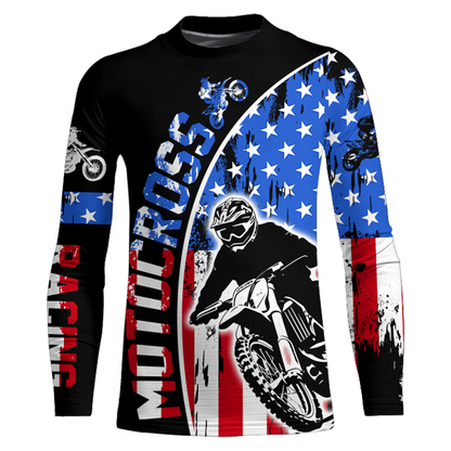 Adult&Kid Custom American Flag Dirt Bike Jersey Motocross Jersey Upf30+ Motocross Shirt| CTP77