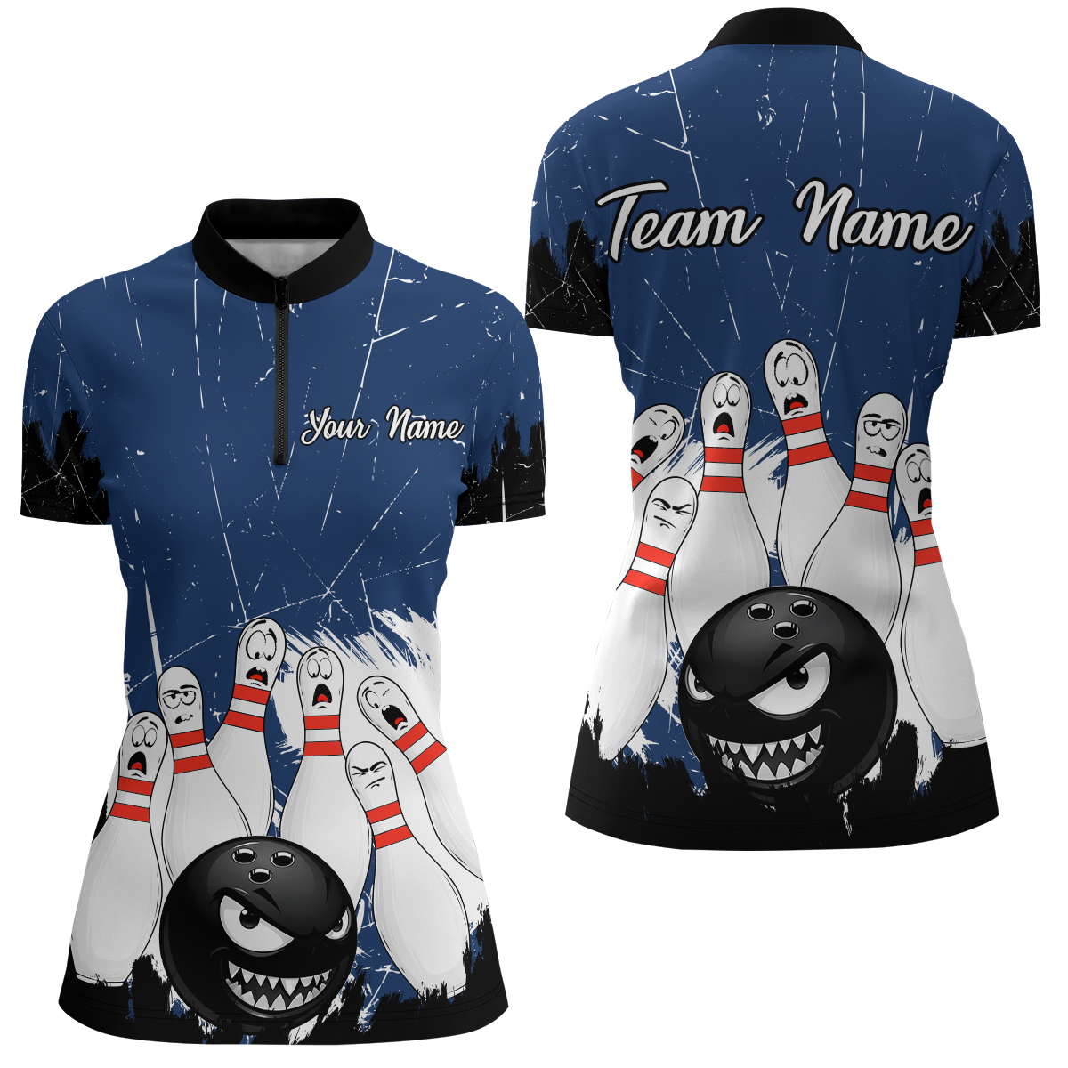 Navy Bowling Jersey Men And Women Custom Funny Bowling Shirts Unisex Polo Bowling Team Shirt CP15