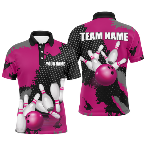 Pink Bowling Jersey Men Women Custom Bowling Team Shirts Unisex Bowling Polo Quarter-zip CP27