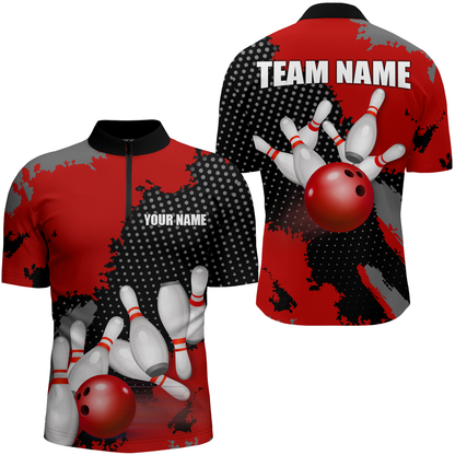 Red Bowling Jersey Men Women Custom Bowling Team Shirts Unisex Bowling Polo Quarter-zip CP27