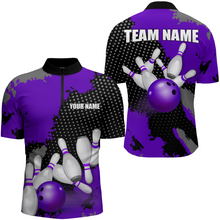 Load image into Gallery viewer, Purple Bowling Jersey Men Women Custom Bowling Team Shirts Unisex Bowling Polo Quarter-zip CP27