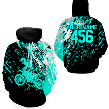 Load image into Gallery viewer, Custom Dirt Bike Hoodie Turquoise Motocross Hoodie Mens Women Motocross Hooded Jersey| CTP20