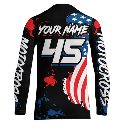Adult&Kid Custom US Flag Motocross Jersey UPF30+ MX Racing Biker Off-road Dirt Bike Racewear| CTP62