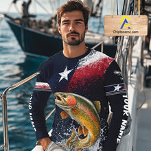 Load image into Gallery viewer, Custom Vintage Rainbow Trout Long Sleeve Patriotic Fishing Shirt For Men, Trout Texas Flag Fishing Shirt NHT766