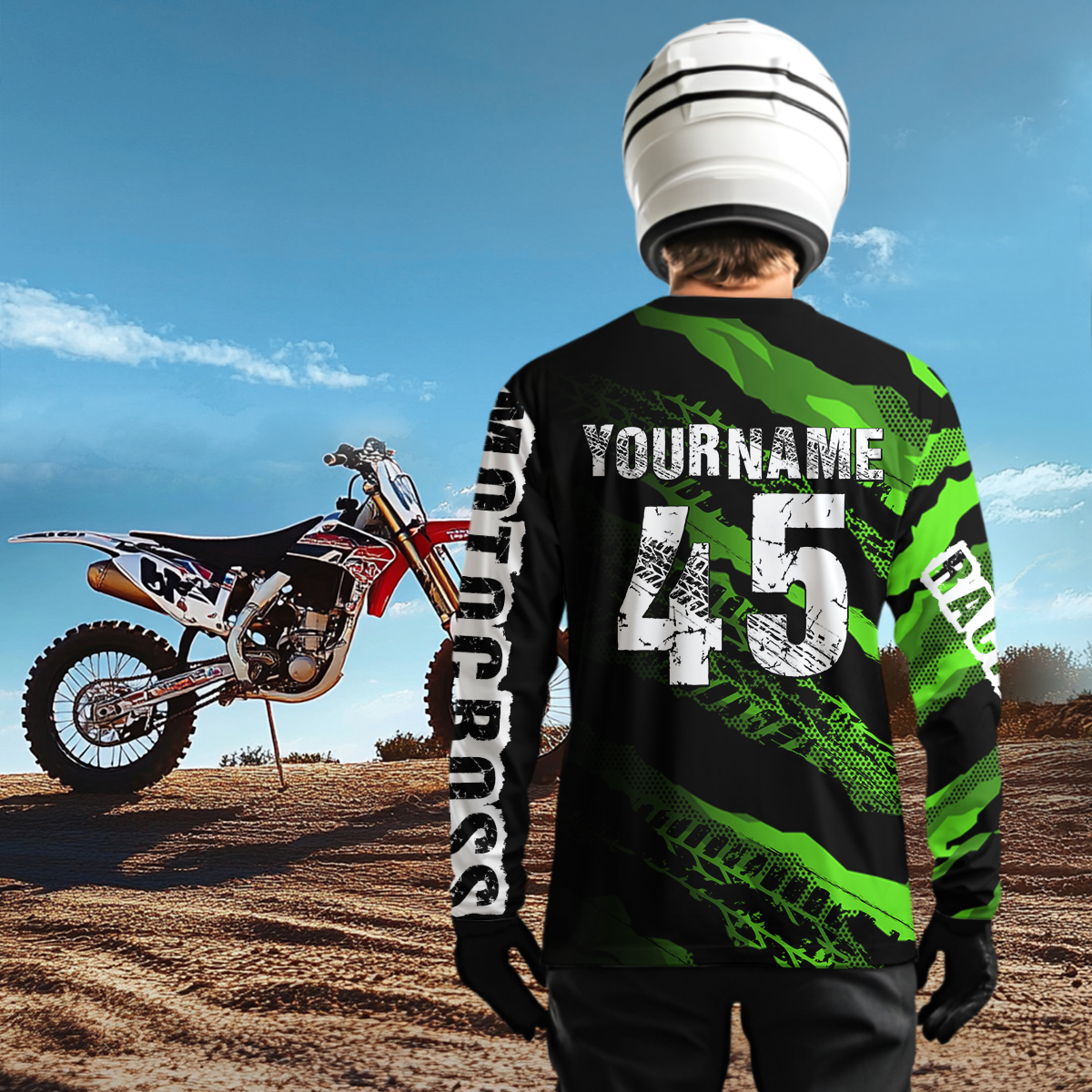 Custom Green Motocross Jersey Racing Shirts UPF30+ Dirt Bike Jersey Kid Men Women DNT09