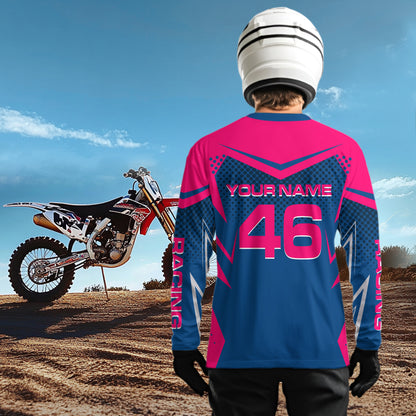 Pink&Blue Motocross Jersey Custom Racing Shirts Dirt Bike Jersey for Men Kid Women XM354