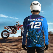 Load image into Gallery viewer, Dinosaur Motocross Jersey Custom Blue Dirt Bike Jersey for Women Men Kid Upf30+ XM366