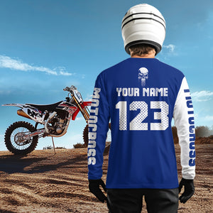 Custom Skull Motocross Jersey for Kid Men Women Blue Skull Dirt Bike Racing Shirt XM335