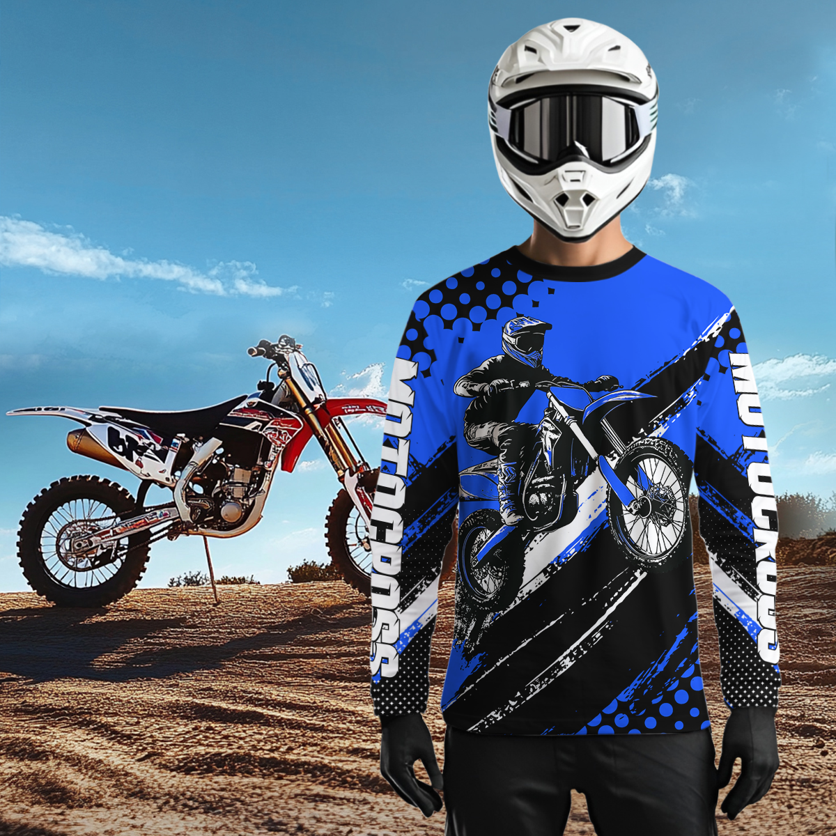 Personalized Blue Racing Jersey Motocross for Men Women Kid Upf30+ Youth Off-Road Racing Jersey DNT02
