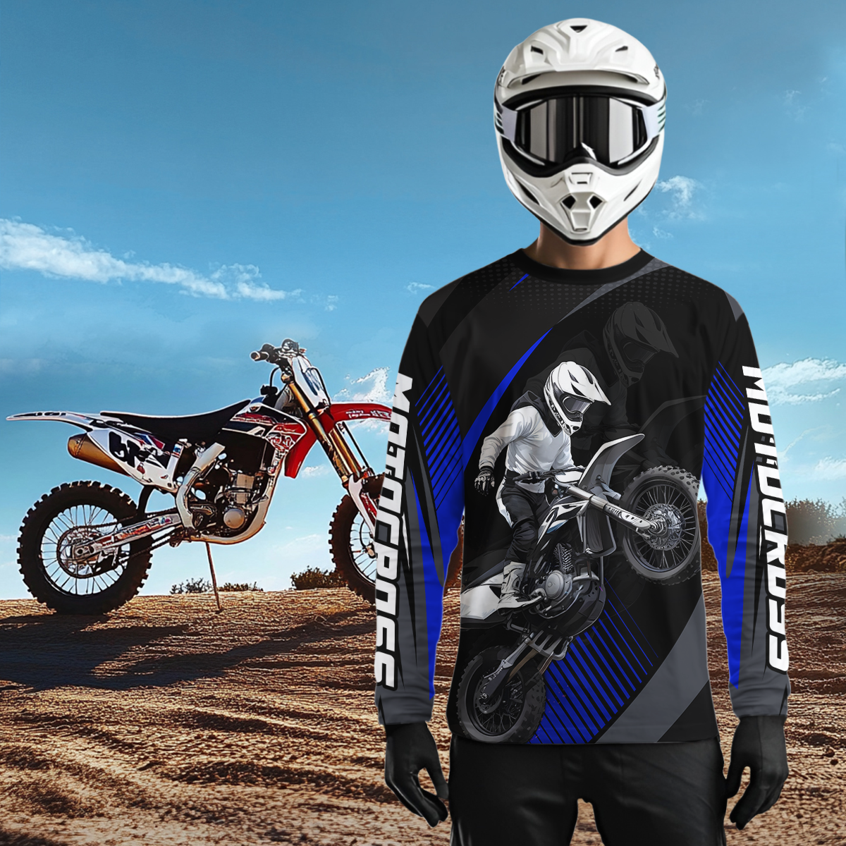 Custom Blue Motocross Shirts Racing Jersey UPF30+ Dirt Bike Jersey Kid Men Women DNT07
