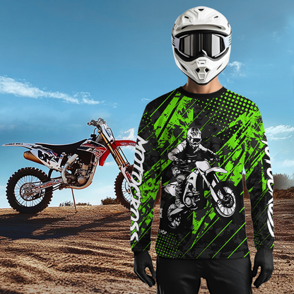 Green Motocross Racing Jersey UPF30+ MX Racing Dirt Bike Jersey Kid Men Women DNT06