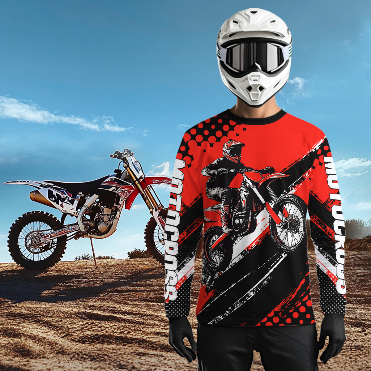 Personalized Red Racing Jersey Motocross for Men Women Kid Upf30+ Youth Off-Road Racing Jersey DNT02