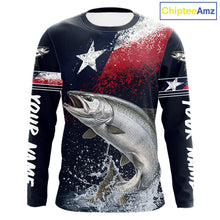 Load image into Gallery viewer, Custom Vintage Chinook Salmon Long Sleeve Patriotic Fishing Shirt For Men, Salmon Texas Flag Fishing Shirt NHT765