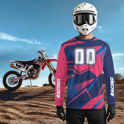 Bue and Pink Motocross Jersey Custom Dirt Bike Jersey for Women Men Kid Upf30+ XM360