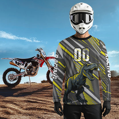 Dinosaur Motocross Jersey Yellow&Grey Dirt Bike Jersey for Men Kid Women Upf30+ XM349