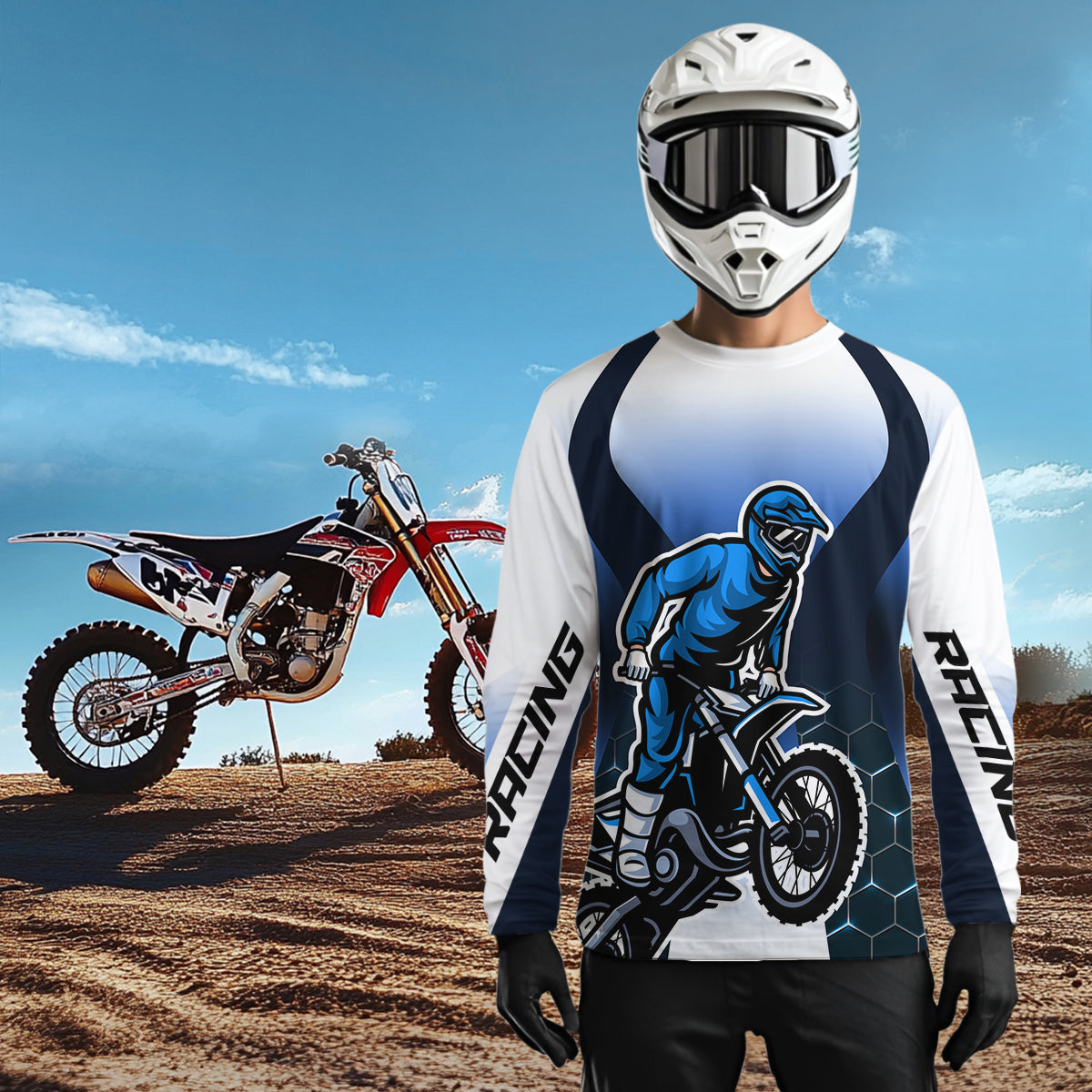 Custom Blue Motocross Jersey Youth Dirt Bike Shirt Men Kid Women Motorcycle Shirts XM340