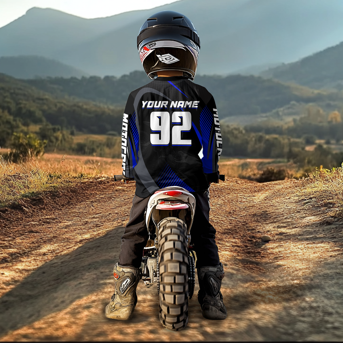 Custom Blue Motocross Shirts Racing Jersey UPF30+ Dirt Bike Jersey Kid Men Women DNT07