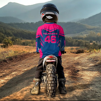 Pink&Blue Motocross Jersey Custom Racing Shirts Dirt Bike Jersey for Men Kid Women XM354