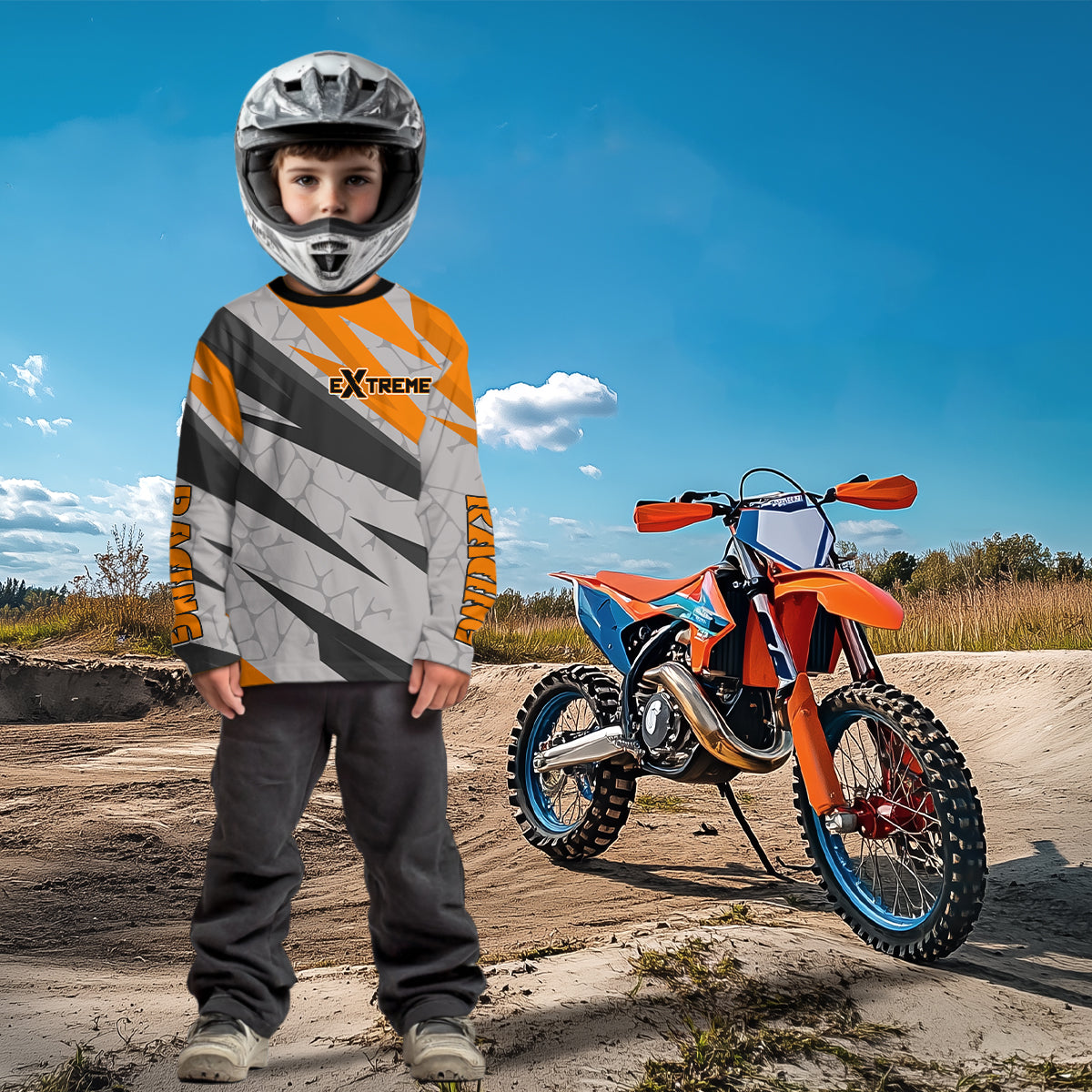 Custom Motocross Jersey Orange Dirt Bike Jersey for Men Kid Women Long Sleeves Upf30+ XM352