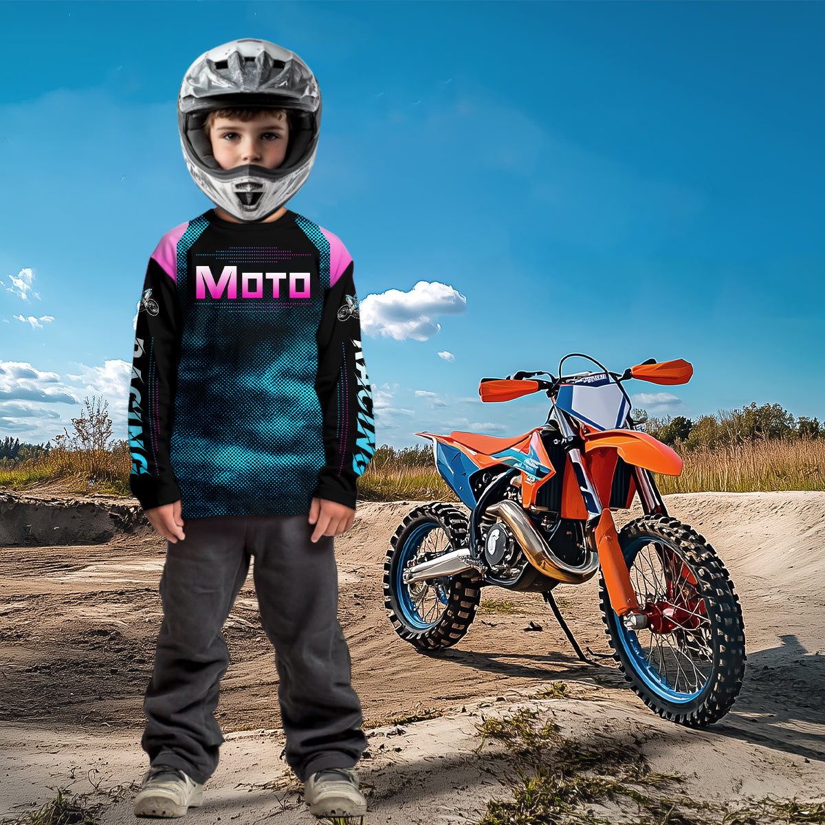 Turquoise Motocross Racing Jersey UPF30+ MX Racing Dirt Bike Jersey Kid Men Women DNT04