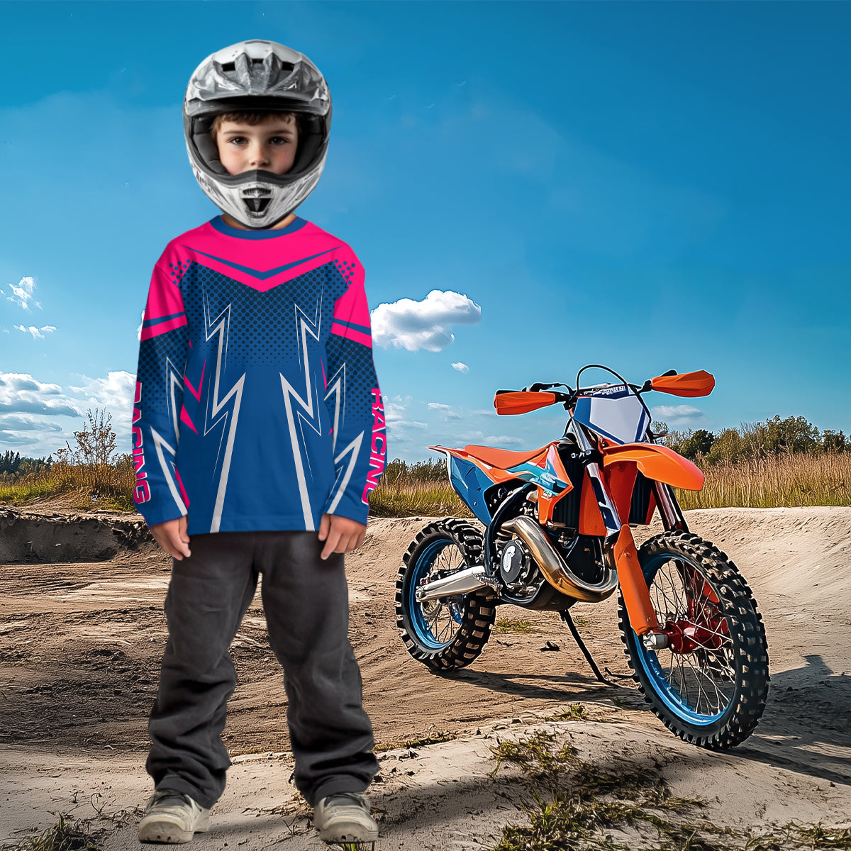 Pink&Blue Motocross Jersey Custom Racing Shirts Dirt Bike Jersey for Men Kid Women XM354