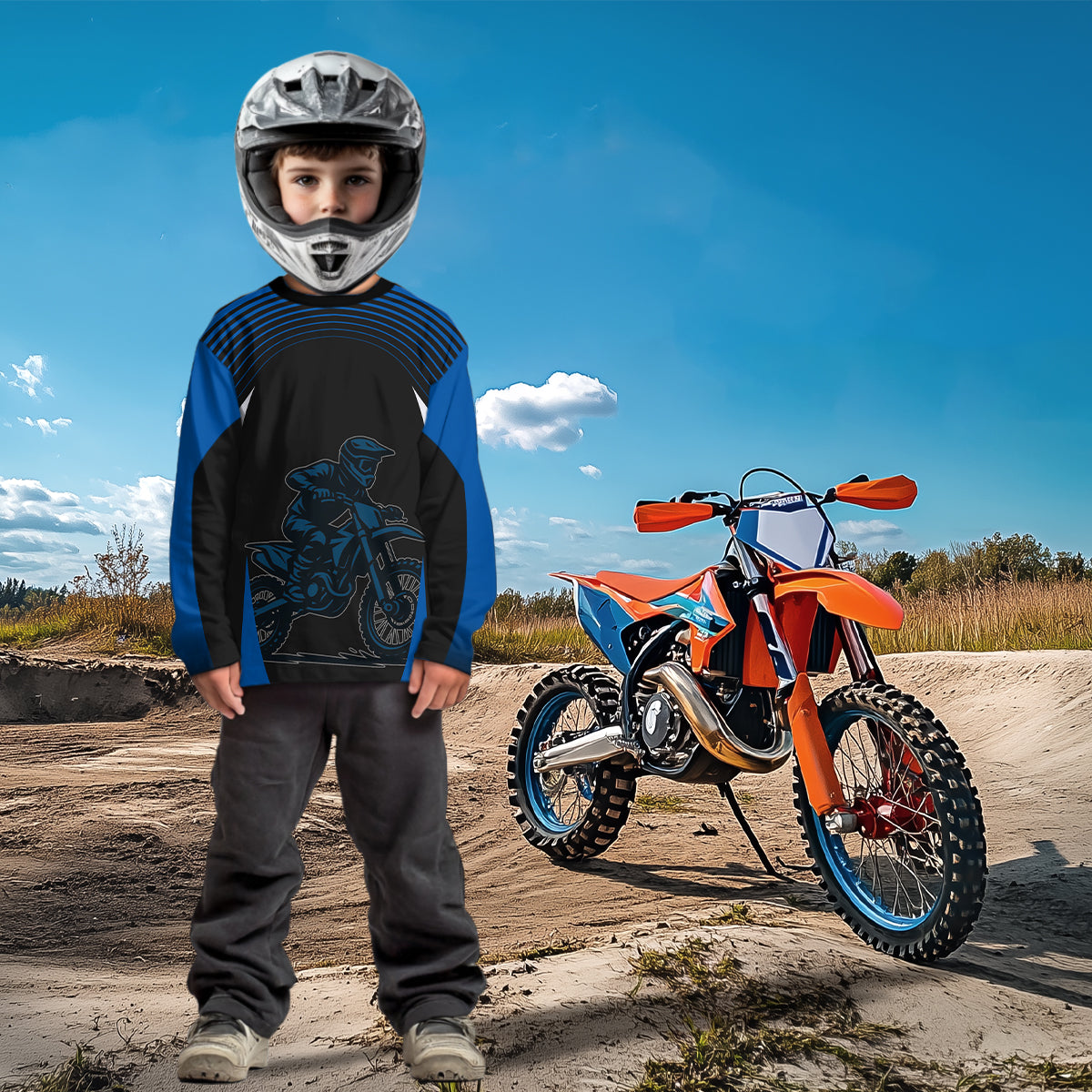 Custom Blue Motocross Racing Jersey Dirt Bike Off-road Riding Jersey Men Kid Women XM356