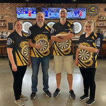 Load image into Gallery viewer, Gold Flames Dragon Dartboard Men Darts Polo Shirt Custom Dragon Team Dart League Shirt NYN2068