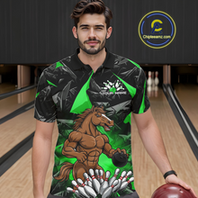 Load image into Gallery viewer, Custom Green Funny Horse Bowling Jersey for Men Bowling Team Shirts Bowling League Polo &amp; 1/4 Zip HNT183