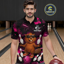 Load image into Gallery viewer, Custom Pink Funny Beaver Bowling Team Shirt Men Bowling League Jersey Polo Bowling Outfit QZT764