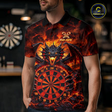 Load image into Gallery viewer, Fire Flame Dragon Black &amp; Red Dartboard Dart Polo Shirts For Men Custom Dart Team Shirts NYN2673