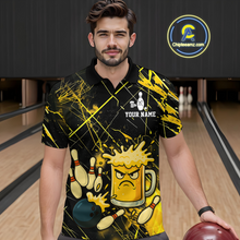 Load image into Gallery viewer, Custom Yellow Funny Beer Bowling Shirt Team Bowling League Jersey for Men Bowling Outfit QZT767