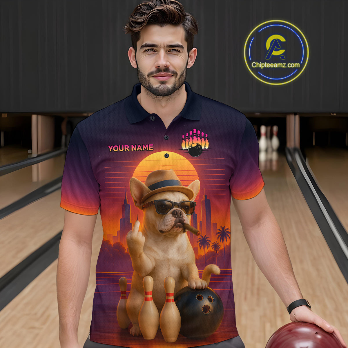 Custom Funny Dog Bowling Jersey for Men Bowling Uniform Polo & 1/4 Zip Bowling Team Shirts HNT135