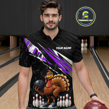 Load image into Gallery viewer, Custom Purple Funny Turkey Bowling Jersey for Men Thanksgiving Bowling Shirts Polo &amp; 1/4 Zip HNT117