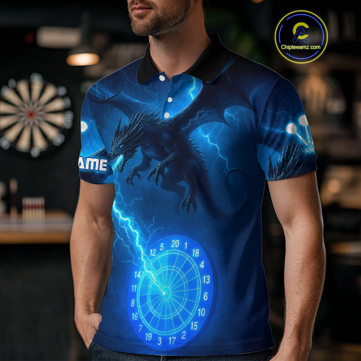 Custom Dragon Lightning Blue Dartboard Dart Team Shirt For Men, Outfits Dart Jerseys NYN1071