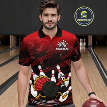 Load image into Gallery viewer, Custom Red Funny Turkey Bowling Jersey for Men Thanksgiving Bowling Team Shirts Polo &amp; 1/4 Zip HNT125