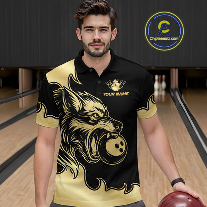 Gold Wolf Bowling Shirts for Team Women Men Custom Wolf Bowling Polo & Quarter Zip MBL194