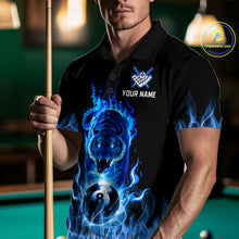 Load image into Gallery viewer, Custom Blue Tiger Flaming 8 Ball Pool Men Billiard Polo &amp; 1/4 Zip Shirts Billiard Team Shirt NNT79