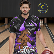 Load image into Gallery viewer, Custom Purple Funny Horse Bowling Jersey for Men Bowling Team Shirts Bowling League Polo &amp; 1/4 Zip HNT183