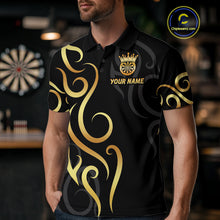 Load image into Gallery viewer, Black And Glowing Gold Dartboard Crown Tribal Darts Shirt For Men Custom Darts Team Jersey TDM4727