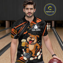 Load image into Gallery viewer, Custom Orange Funny Bulldog &amp; Beer Bowling Shirt Men Bowling Team Jersey League Polo &amp; 1/4 Zip QZT812