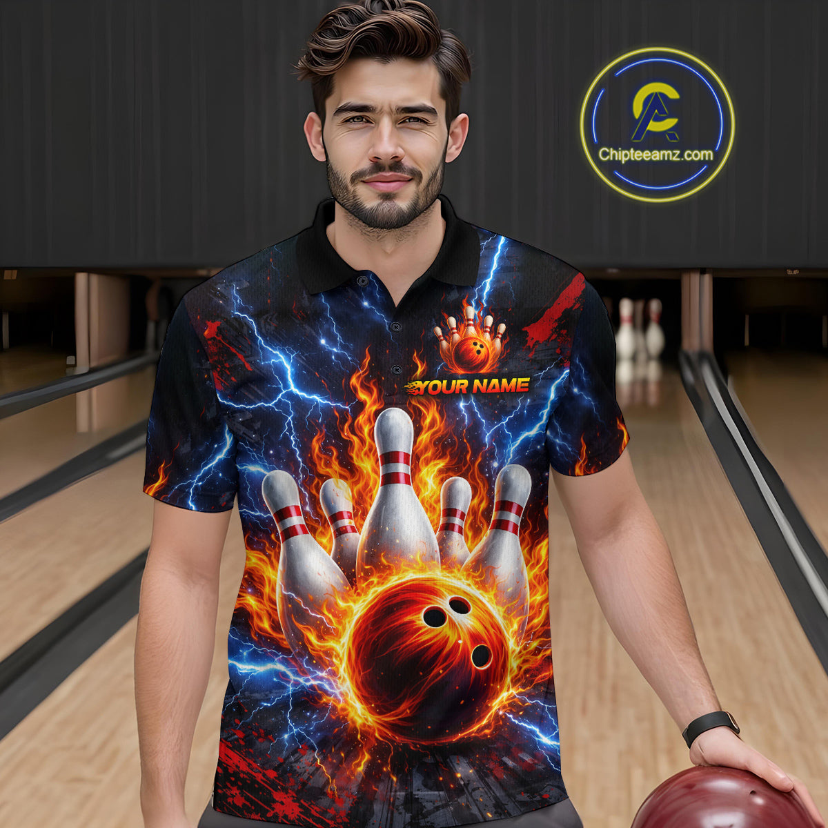 Flaming and Lightning Bowling Shirts for Team Women Men Bowling Polo & 1/4 Zip Shirt MBL242