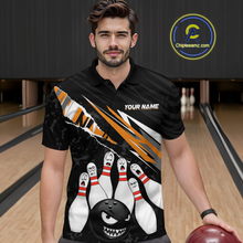 Load image into Gallery viewer, Custom Orange Funny Bowling Jersey for Men Bowling Uniform Polo &amp; 1/4 Zip Bowling Team Shirts HNT128